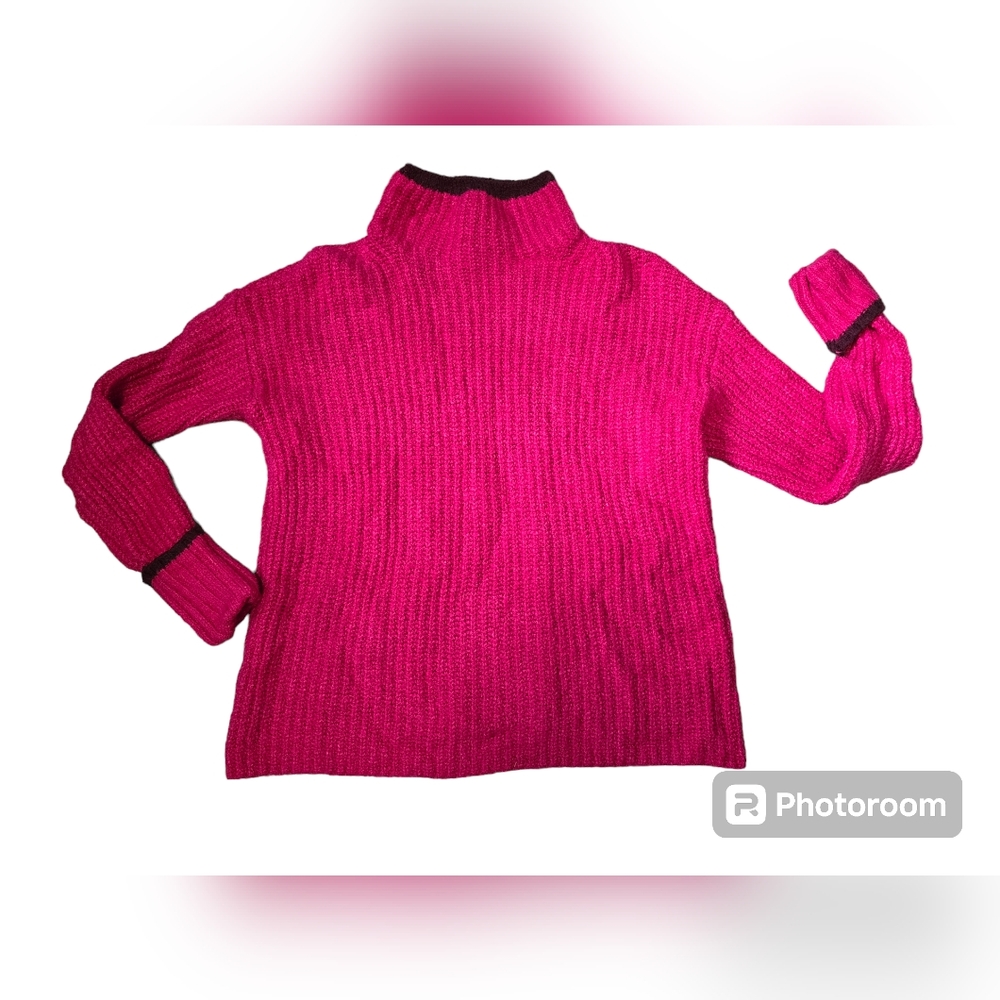 Maeve Anthropologie Womens Size X-Small Sweater Pink Burgundy Striped Turtleneck